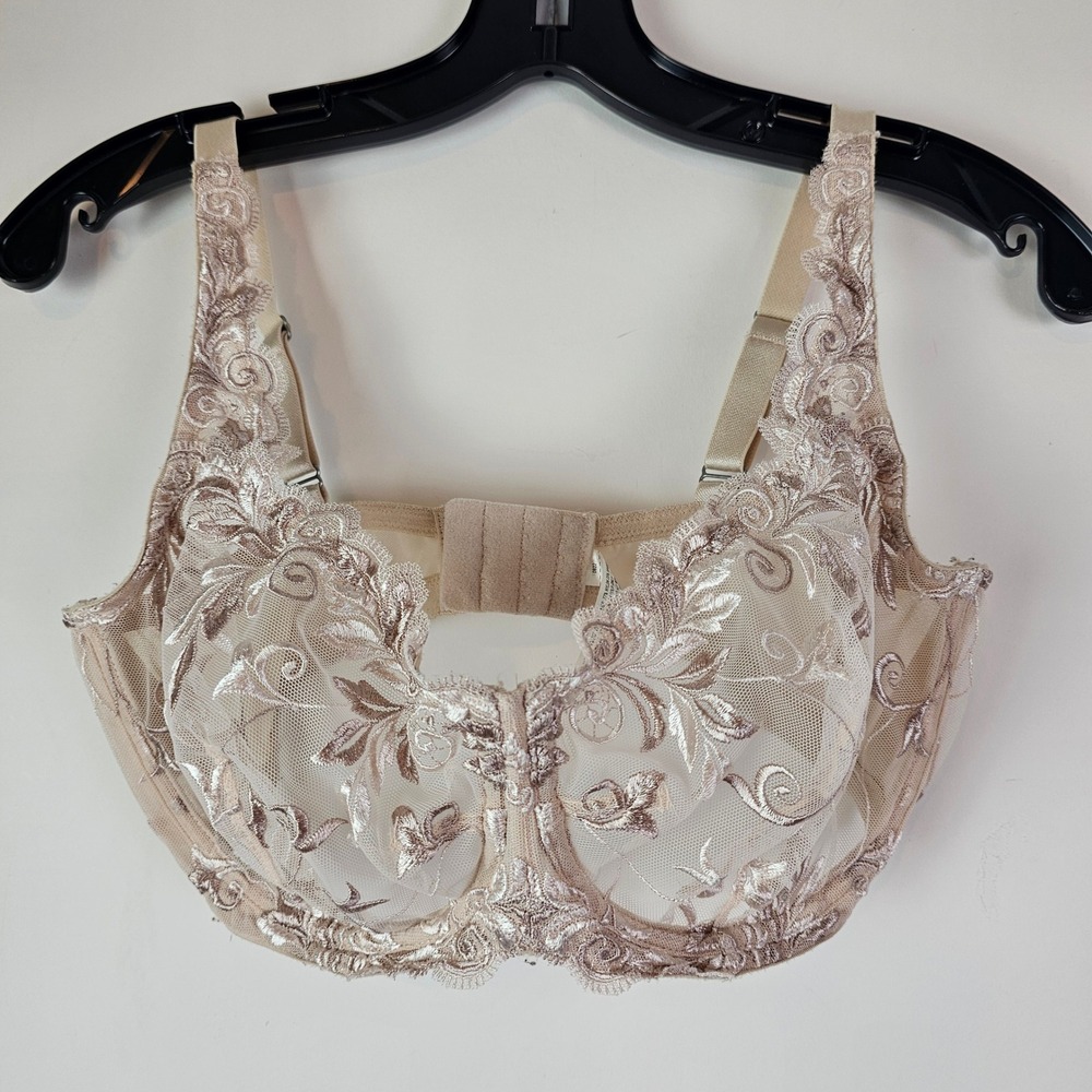 Soma Sensuous Unlined Floral Embroidered Mesh Underwire Bra Beige 36DD
